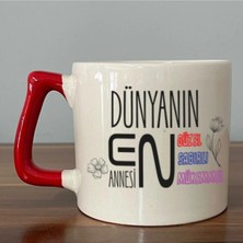 Mor Mürekkep Dünyanın En Annesi Baskılı Kırmızı Kulplu Prime Kupa - Anneye Hediye Bardak Fincan Mug