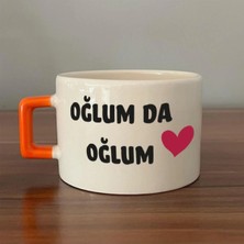 Mor Mürekkep Anam Da Anam Baskılı Turuncu Kulplu Kare Kupa - Kadınlar Günü Hediyesi Bardak Fincan Mug