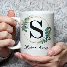 Mor Mürekkep Kişiye Özel Baş Harf Temalı Çicek Tohumlu Isimli Baskılı Beyaz Kupa Bardak Fincan Mug