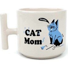 Mor Mürekkep Cat Mom Baskılı Beyaz Kulplu T Kupa - Anneye Hediye Bardak Fincan Mug