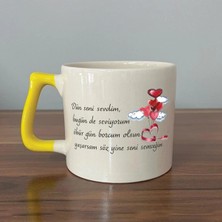 Mor Mürekkep Dün Seni Sevdim Baskılı Sarı Kulplu Prime Kupa Bardak Fincan Mug