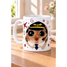 Mor Mürekkep Sad Üzgün Hamster - Meslek Pilot - Kırmızı Baskılı Beyaz Kupa