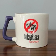 Mor Mürekkep Yasakları Yıkarım Bulaşıklara Karışmam Baskılı Mor Kulplu Prime Kupa Bardak Fincan Mug