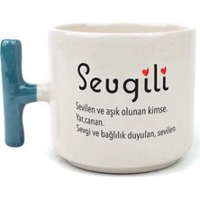 Mor Mürekkep Sevgili Baskılı Mavi Kulplu T Kupa - Sevgiliye Hediye Bardak Fincan Mug