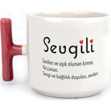Mor Mürekkep Sevgili Baskılı Kırmızı Kulplu T Kupa - Sevgiliye Hediye Bardak Fincan Mug