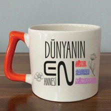 Mor Mürekkep Dünyanın En Annesi Baskılı Turuncu Kulplu Prime Kupa - Anneye Hediye Bardak Fincan Mug