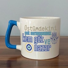 Mor Mürekkep Üstümdekini Çok Sormuşsunuz Baskılı Mavi Kulplu Prime Kupa Bardak Fincan Mug