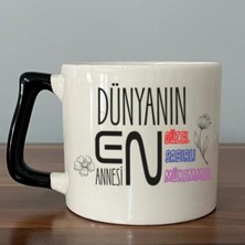 Mor Mürekkep Dünyanın En Annesi Baskılı Siyah Kulplu Prime Kupa - Anneye Hediye Bardak Fincan Mug