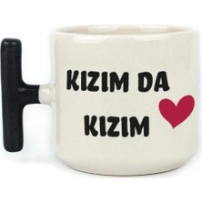 Mor Mürekkep Kızım Da Kızım Baskılı Siyah Kulplu T Kupa - Kadınlar Günü Hediyesi Bardak Fincan Mug