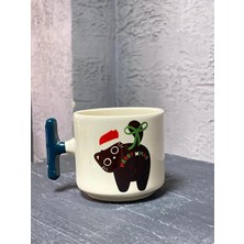 Mor Mürekkep Merry Xmass Baskılı Yeşil Kulplu T Kupa - Yılbaşı Hediyesi Bardak Fincan Mug