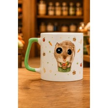 Mor Mürekkep Sad Üzgün Hamster Market Görevlisi Baskılı Yeşil Kulplu Prime Kupa - Market Görevlisine Hediye