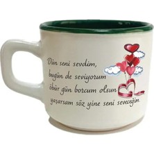 Mor Mürekkep Dün Seni Sevdim Baskılı Yeşil Içi Renkli Venüs Kupa Bardak Fincan Mug