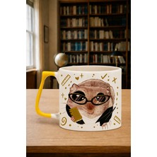 Mor Mürekkep Sad Üzgün Hamster Akademisyen Baskılı Sarı Kulplu Prime Kupa - Akademisyene Hediye Bardak Fincan Mug