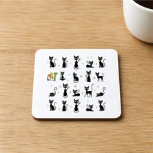 Mor Mürekkep Cat Love Baskılı 9x9 cm Kare Mdf Bardak Altlığı Ahşap