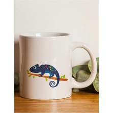 Mor Mürekkep Mavi Bukalemun Baskılı Beyaz Kupa Bardak Fincan Mug