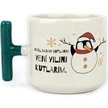 Mor Mürekkep Noel Babayı Şutlarım Baskılı Yeşil Kulplu T Kupa - Yılbaşı Hediyesi Bardak Fincan Mug