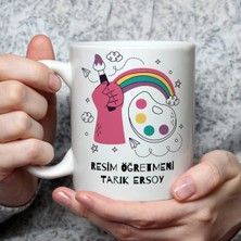 Mor Mürekkep Kişiye Özel Resim Öğretmeni Baskılı Beyaz Kupa - Öğretmenler Günü Hediyesi Bardak Fincan Mug