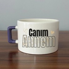 Mor Mürekkep Canım Annem Baskılı Mor Kulplu Kare Kupa - Anneye Hediye Bardak Fincan Mug