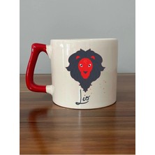 Mor Mürekkep Aslan Burcu Simgesi Baskılı Kırmızı Kulplu Prime Kupa Bardak Fincan Mug