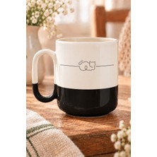 Mor Mürekkep Çizgi Kedi Baskılı Siyah Alt Yarısı Renkli Arya Kupa Bardak Fincan Mug