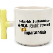 Mor Mürekkep Bekarlık Sultanlıktır Ama Baskılı Sarı Kulplu T Kupa Bardak Fincan Mug