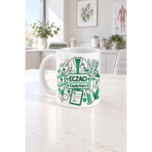 Mor Mürekkep Kişiye Özel Eczacı Meslek Yeşil Yazılı Baskılı Beyaz Kupa - Eczacıya Hediye Bardak Fincan Mug