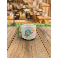 Mor Mürekkep Latte Fincanı Su Kaplumbağası Baskılı Yeşil Kulplu T Kupa Bardak Fincan Mug