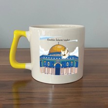 Mor Mürekkep Kudüs Islam'ındır Baskılı Sarı Kulplu Prime Kupa Bardak Fincan Mug
