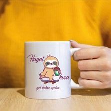 Mor Mürekkep Hayat Kısa Gel Kahve Içelim Baskılı Beyaz Kupa Bardak Fincan Mug