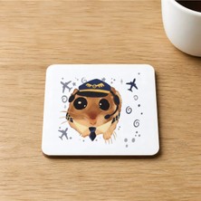 Mor Mürekkep Sad Üzgün Hamster Pilot Baskılı 9x9 cm Kare Mdf Bardak Altlığı - Pilota Hediye Ahşap
