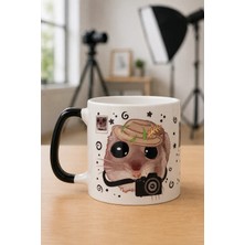 Mor Mürekkep Sad Üzgün Hamster Fotoğrafçı Baskılı Siyah Kulplu Prime Kupa - Fotoğrafçıya Hediye Bardak Fincan Mug