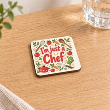 Mor Mürekkep Aşçı Baskılı 9x9 cm Kare Mdf Bardak Altlığı - Aşçıya Hediye Ahşap