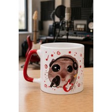 Mor Mürekkep Sad Üzgün Hamster Müzisyen Baskılı Kırmızı Kulplu Prime Kupa - Müzisyene Hediye Bardak Fincan Mug