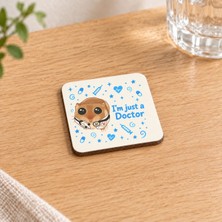 Mor Mürekkep Sad Hamster Doktor Baskılı 9x9 cm Kare Mdf Bardak Altlığı - Doktora Hediye Ahşap