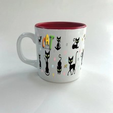 Mor Mürekkep Cat Love Baskılı Kırmızı Içi Renkli Multi Kupa Bardak Fincan Mug