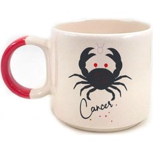 Mor Mürekkep Yengeç Burcu Simgesi Baskılı Kırmızı Kulplu P Kupa Bardak Fincan Mug