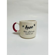 Mor Mürekkep "anne" Baskılı Kırmızı Kulplu P Kupa - Anneye Hediye Bardak Fincan Mug