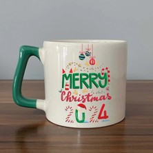Mor Mürekkep Merry Christmas 2024 Baskılı Yeşil Kulplu Prime Kupa - Yılbaşı Hediyesi Bardak Fincan Mug