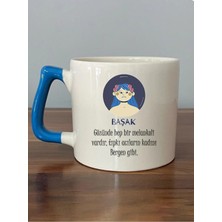 Mor Mürekkep Başak Burcu ve Onla Alakalı Komik Açıklama Baskılı Mavi Kulplu Prime Kupa Bardak Fincan Mug