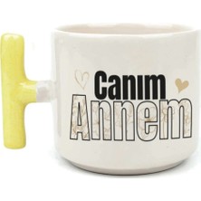 Mor Mürekkep Canım Annem Baskılı Sarı Kulplu T Kupa - Anneye Hediye Bardak Fincan Mug