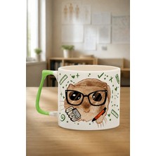 Mor Mürekkep Sad Üzgün Hamster Öğrenci Baskılı Yeşil Kulplu Prime Kupa - Öğrenciye Hediye Bardak Fincan Mug