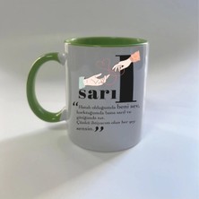 Mor Mürekkep Sarıl Baskılı Yeşil Içi ve Kulbu Renkli Mega Kupa Bardak Fincan Mug