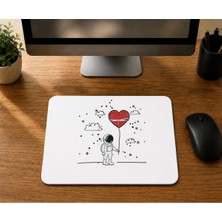 Mor Mürekkep Kalpli Balonlu Astronot Baskılı Mousepad Bilgisayar Altlığı