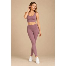 QKK Kadın Çok Sıkı Kalıp Pedli Büstiyer ve Fitilli Tayt Spor Alt Üst Takım
