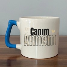 Mor Mürekkep Canım Annem Baskılı Mavi Kulplu Prime Kupa - Anneye Hediye Bardak Fincan Mug