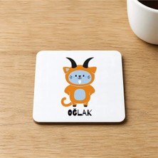 Mor Mürekkep Oğlak Burcu ve Onla Alakalı Komik Açıklama Simgesi Baskılı 9x9 cm Kare Mdf Bardak Altlığı Ahşap
