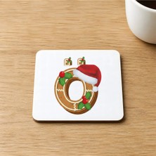 Mor Mürekkep Kurabiye Ö Harfi Baskılı 9x9 cm Kare Mdf Bardak Altlığı Ahşap