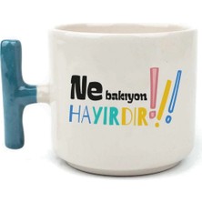 Mor Mürekkep Ne Bakıyon Hayırdır Baskılı Mavi Kulplu T Kupa Bardak Fincan Mug