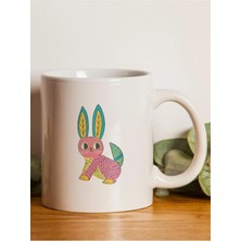 Mor Mürekkep Renkli Tavşan Tasararım Baskılı Beyaz Kupa Bardak Fincan Mug