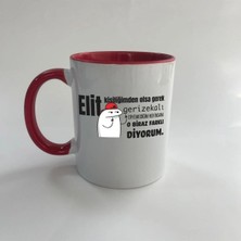 Mor Mürekkep Elit Kişiliğimden Olsa Gerek Baskılı Kırmızı Içi ve Kulbu Renkli Mega Kupa Bardak Fincan Mug